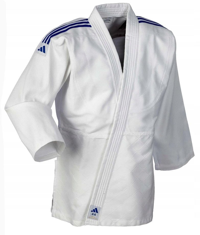 Adidas JU κιμονό με μπλε ρίγες Club 350 g, λευκό