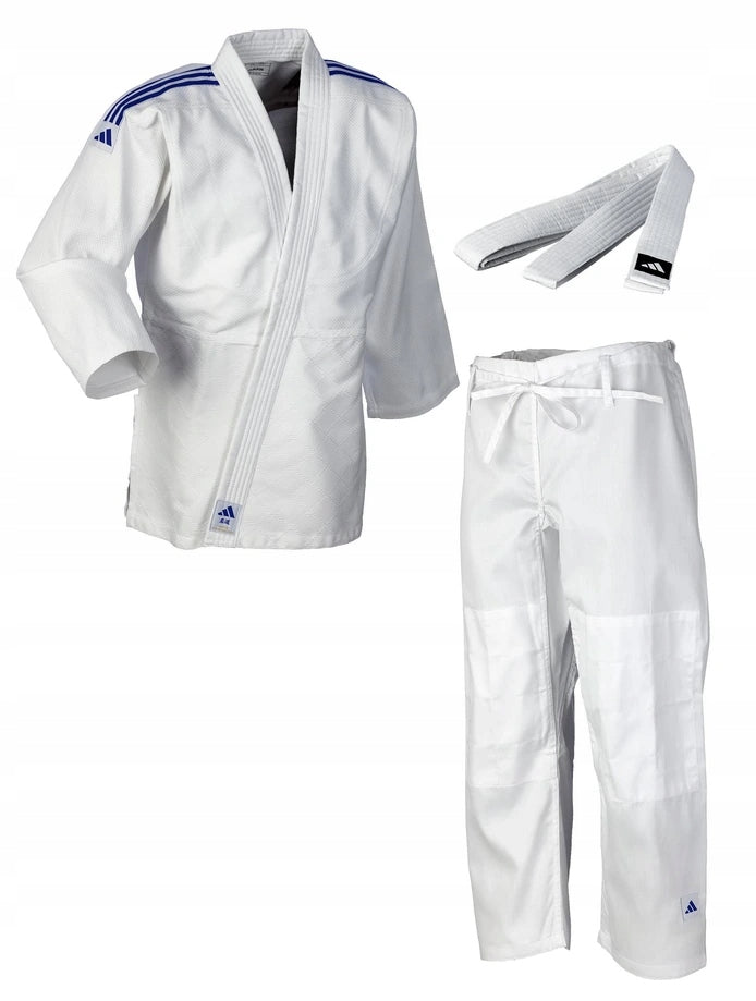 Adidas JU κιμονό με μπλε ρίγες Club 350 g, λευκό